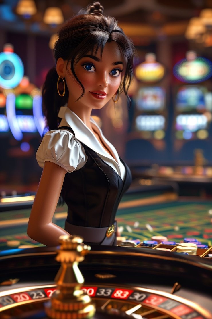 Meja roulette Nolimit City dengan papan taruhan lengkap dan dealer di studio HD pos 4d